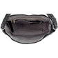A black Barbados Ziptop Hobo handbag with woven handles is open, revealing its gray, textured interior with a zippered pocket and an open pouch inside. The bag is set against a white background.
