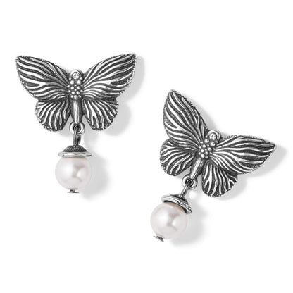 Bloom Butterfly Pearl Post Drop Earrings