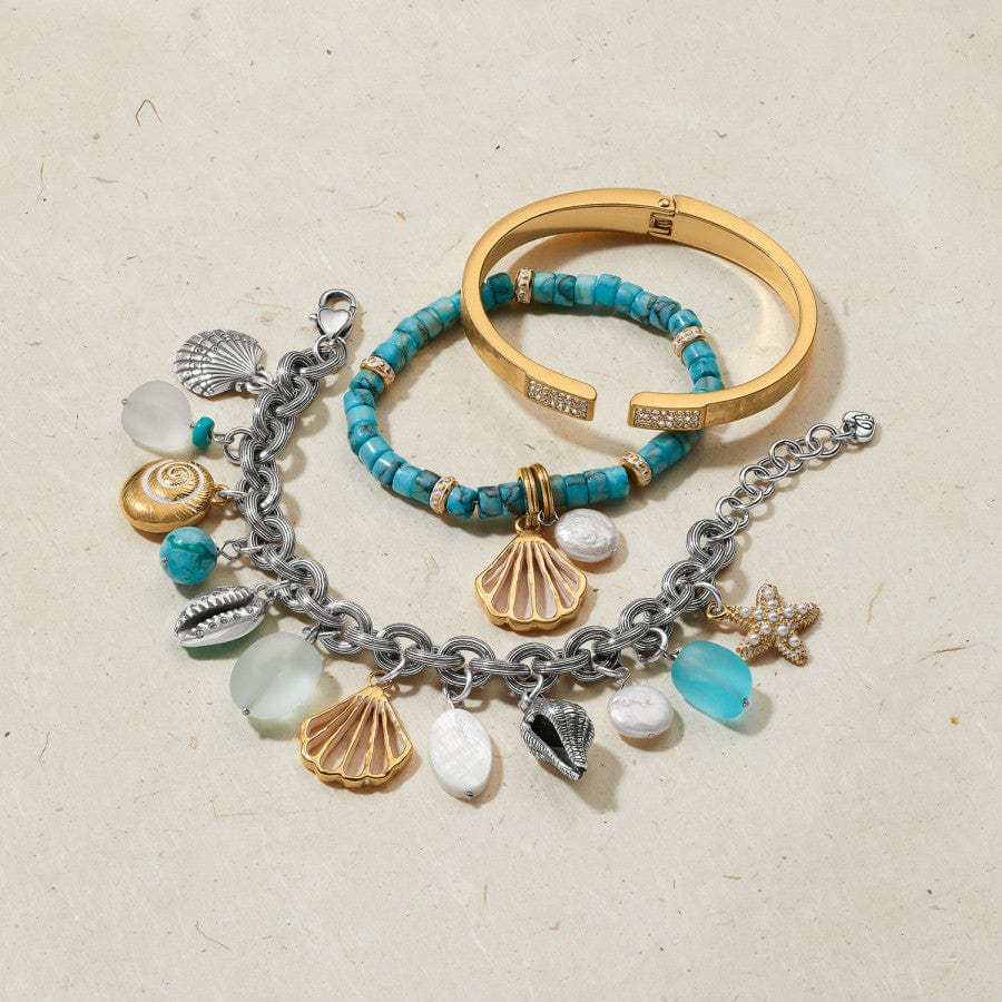Calypso Shell Heishi Stretch Bracelet gold-turquoise 2