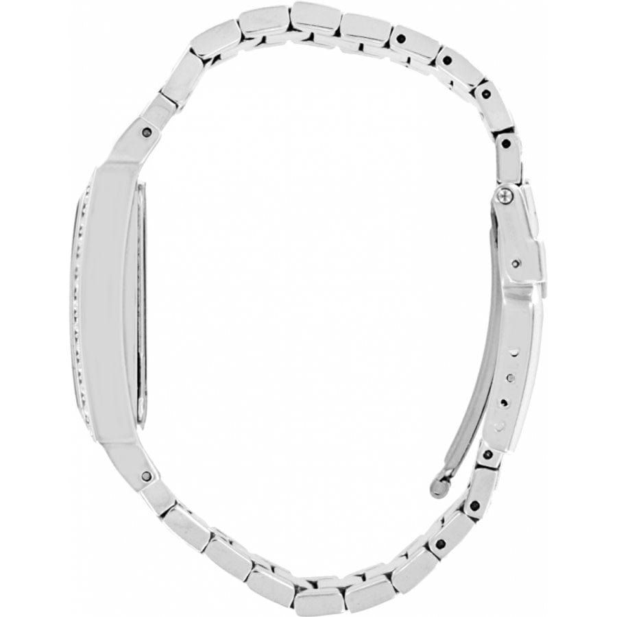 Rectangular silver Diamond Bar Watch from the side with bold stud accents. The face is surrounded by a decorative, jeweled metal band with intricate patterns.