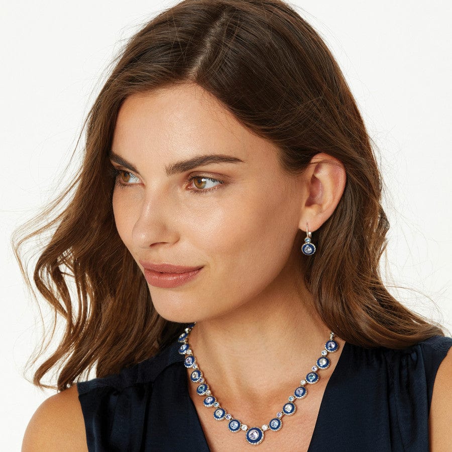 Model wearing Halo Eclipse Leveback Earrings