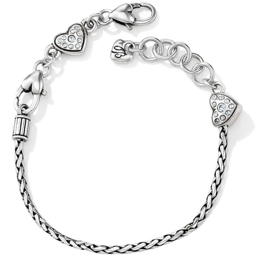 Heart Slide Bracelet - front view showcasing the silver bracelet with heart-shaped slides and adjustable clasp