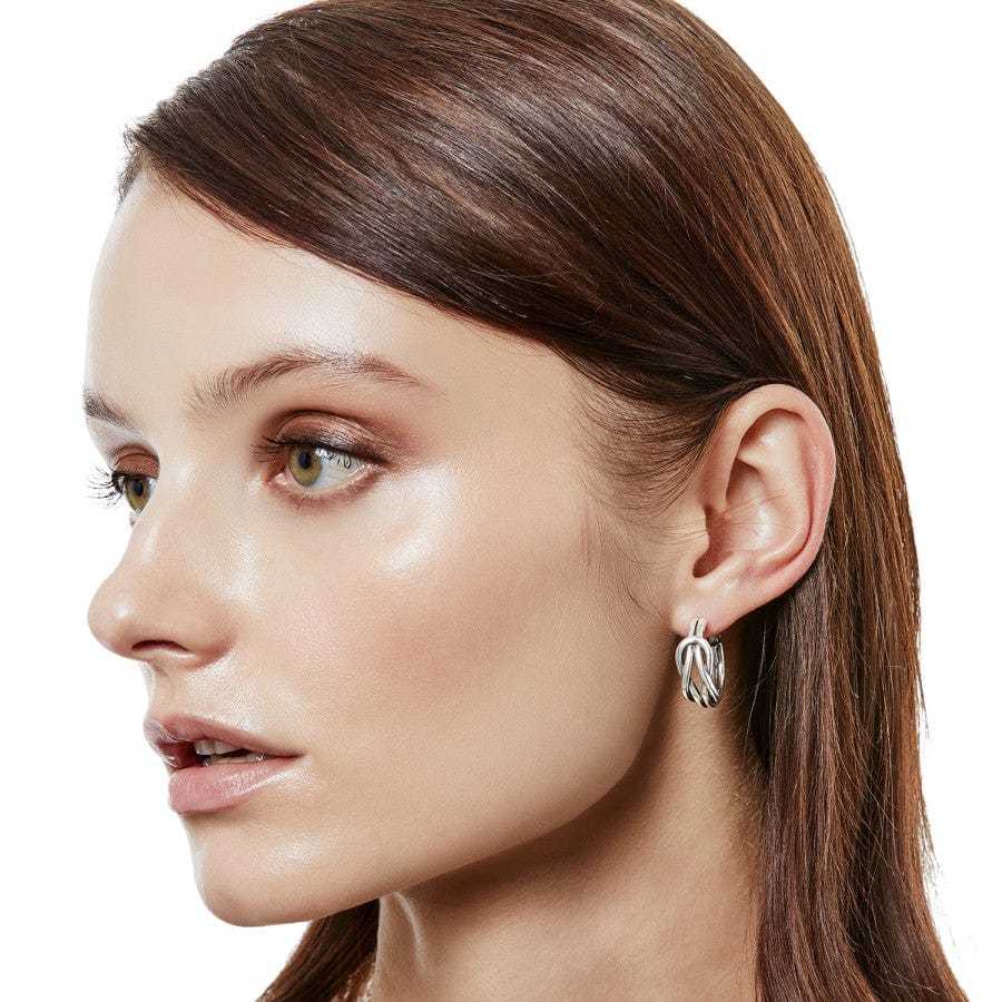 Model wearing Interlok Harmony Hoop Earrings