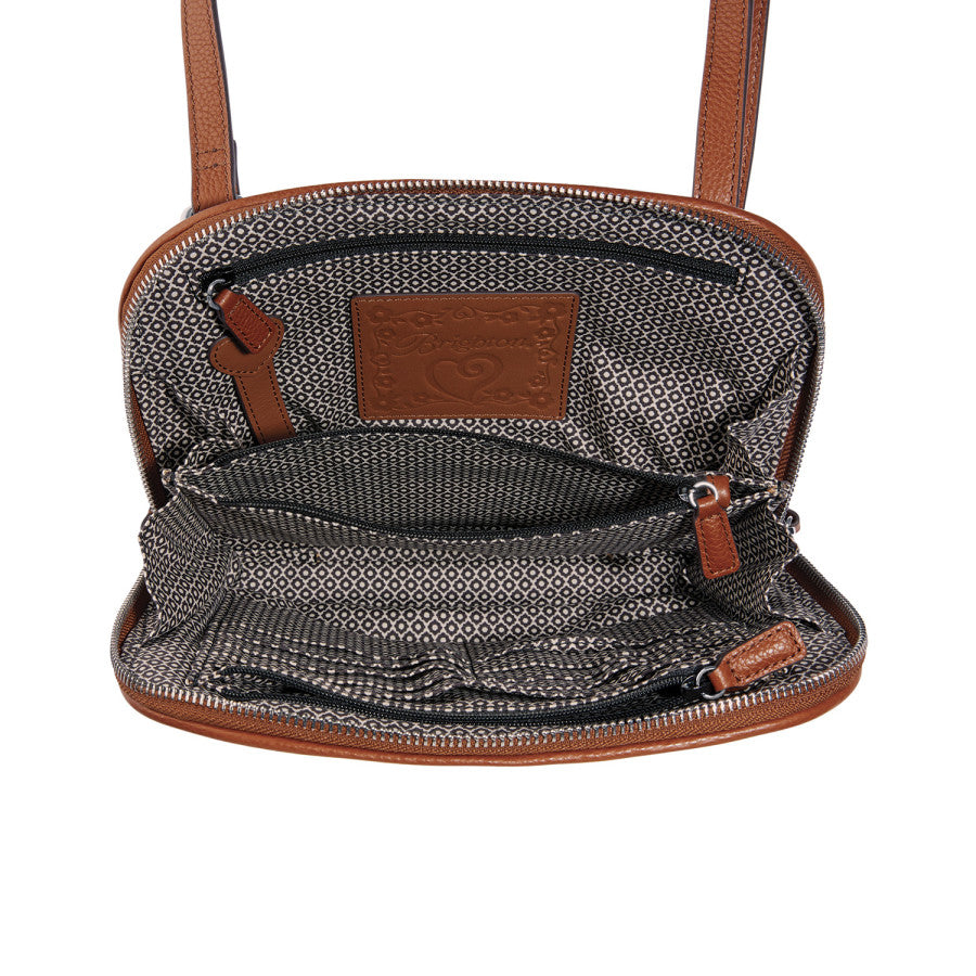 Jojo Straw Organizer with an open beige checkered patterned bag with multiple pockets and zippers, showcasing its storage compartments on a white background.