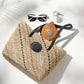 Kennis Straw Tote - shown on white background with matching sunglasses key ring and wallet