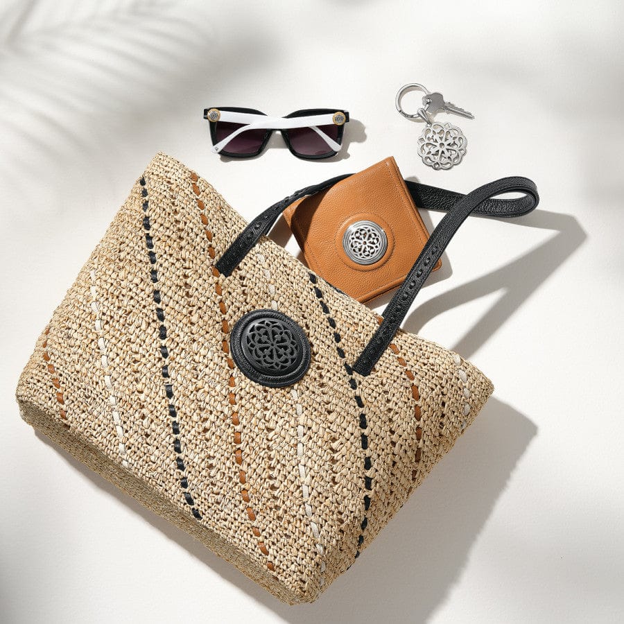 Kennis Straw Tote - shown on white background with matching sunglasses key ring and wallet