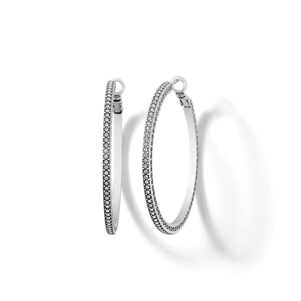 Thin Diamond Hoop Earrings - Large Solid White Gold Hoops - Unique Oval  Shape Earrings for Women
