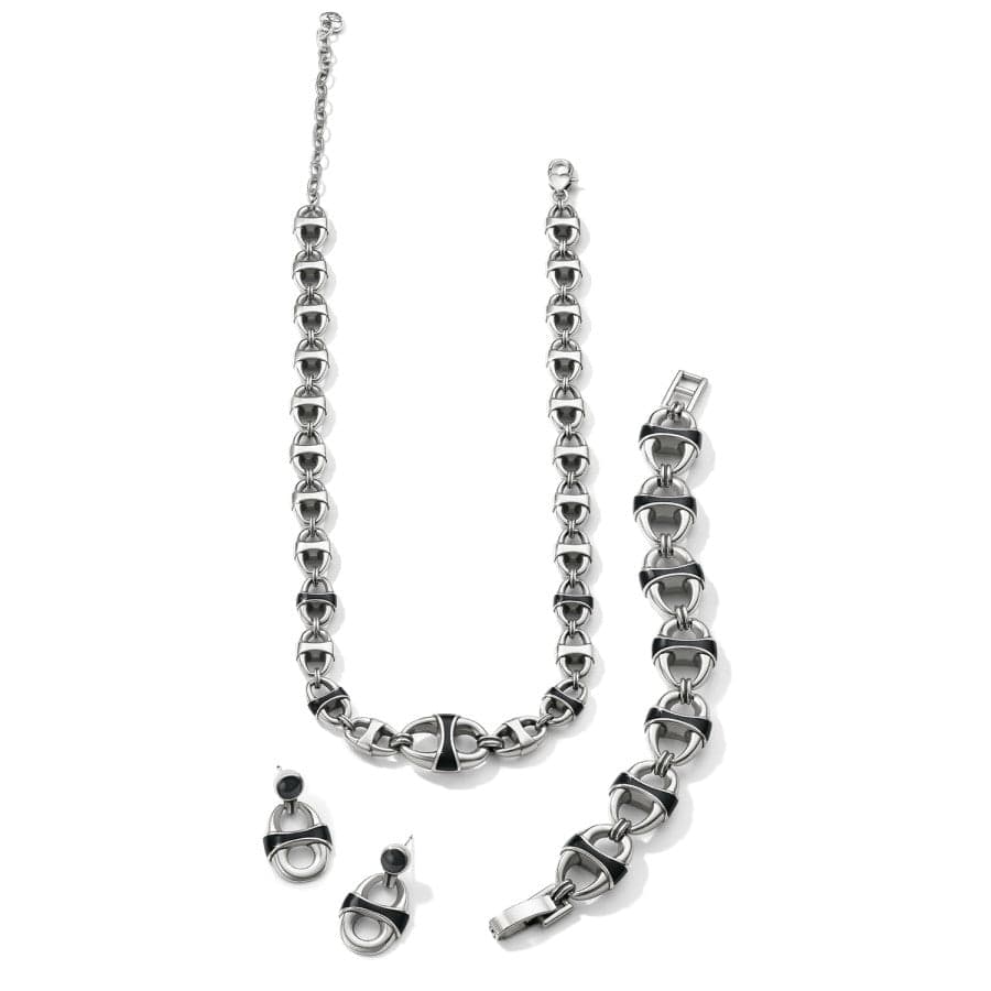 Portofino Link Drop Post Earrings silver-black 2