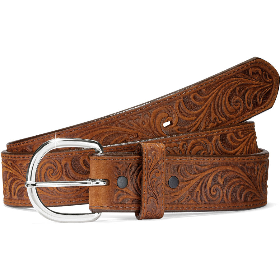 Western Scroll Tooled Belt bark 1