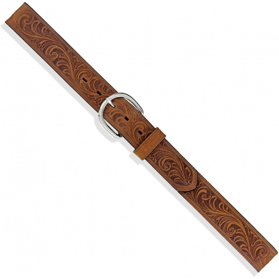 Western Scroll Tooled Belt bark 3