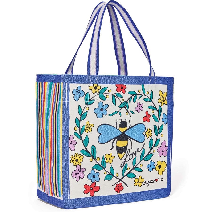 Brighton Bags | Brighton Large Canvas Tote You Warm My Heart | Color: Blue/Yellow | Size: Os | Kellyzack's Closet